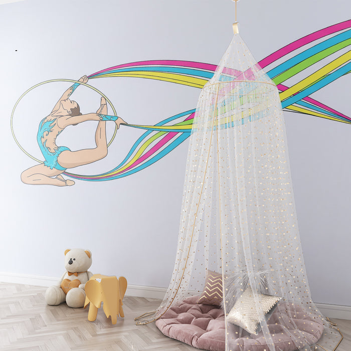 Papel de parede para quarto infantil | Ginasta de ginástica rítmica com fitas coloridas