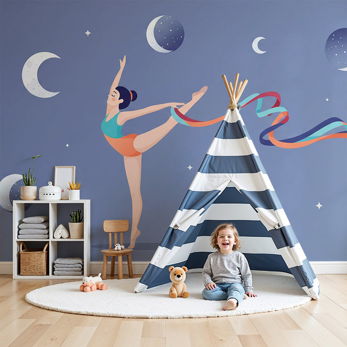 Papier peint chambre enfant | Danseuse étoile sous un ciel étoilé