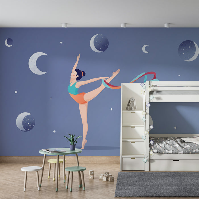 Papier peint chambre enfant | Danseuse étoile sous un ciel étoilé