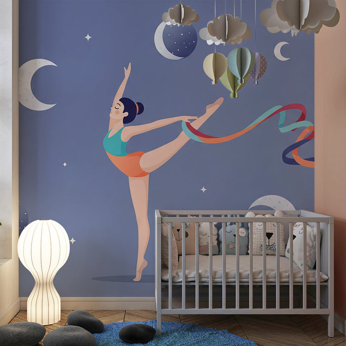 Papier peint chambre enfant | Danseuse étoile sous un ciel étoilé