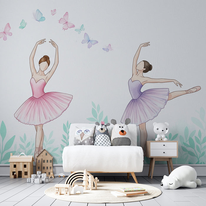 Papel pintado infantil | Bailarinas de ballet y mariposas