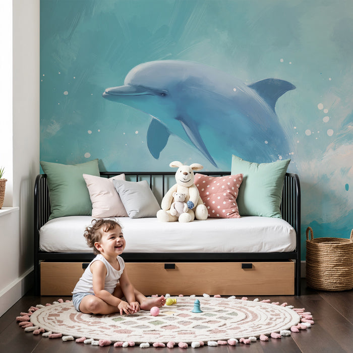 Papel pintado infantil | Delfín feliz en el océano
