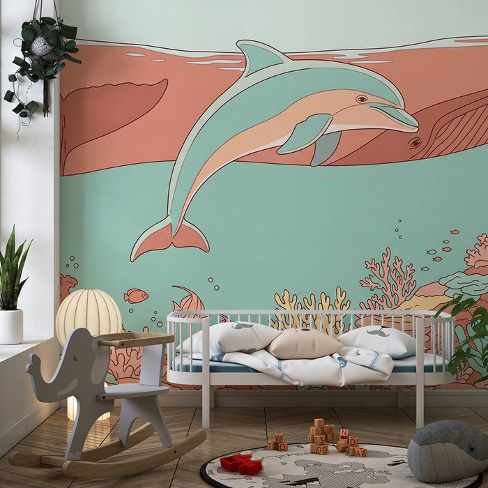 Gyermekszoba tapéta | Delfinek és korallzátonyok egy színes tengeri világban