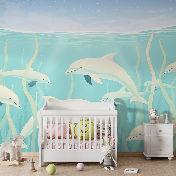 Barntapet | Spelande delfiner i en lugn ocean