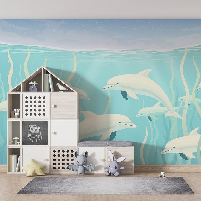 Barntapet | Spelande delfiner i en lugn ocean