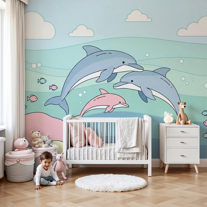 Papel de parede criança | Delfini veseli și fundaluri marine colorate