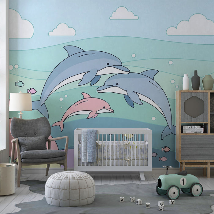 Papel de parede criança | Delfini veseli și fundaluri marine colorate