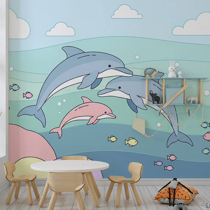 Papel de parede criança | Delfini veseli și fundaluri marine colorate