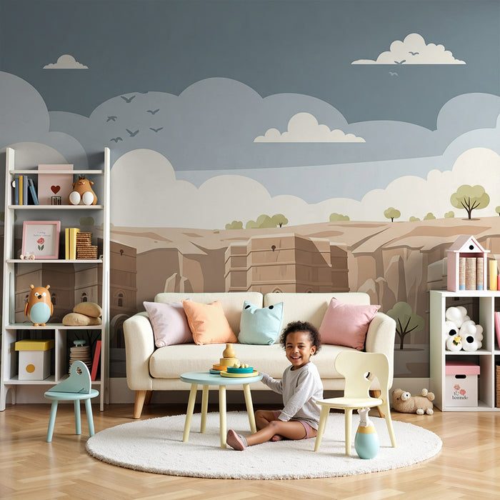 Papier peint chambre enfant | Décor de paysages désertiques avec monuments anciens