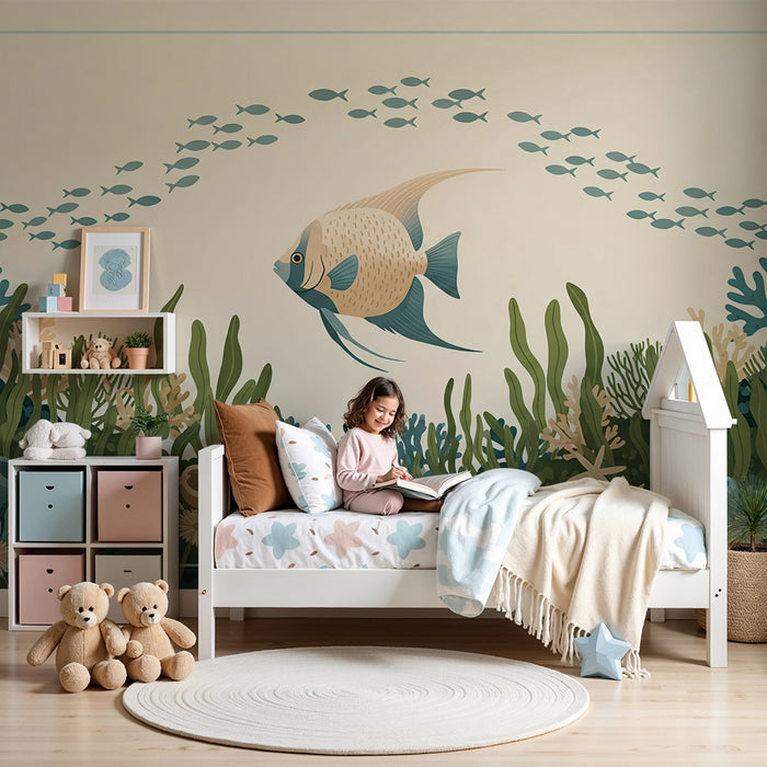 Papel de parede para quarto infantil | Decoração de mergulho subaquático com peixes exóticos e corais