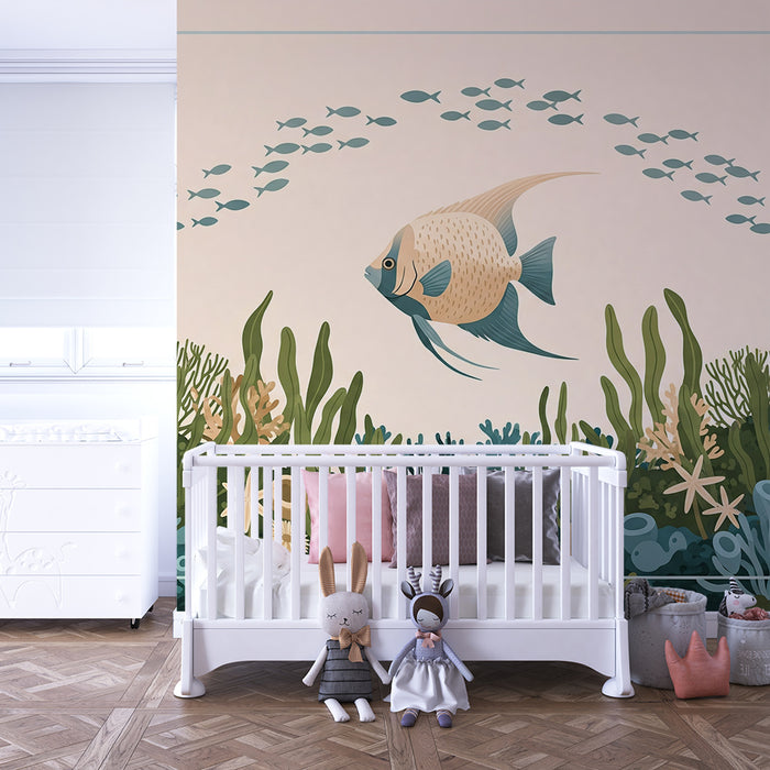 Papel de parede para quarto infantil | Decoração de mergulho subaquático com peixes exóticos e corais
