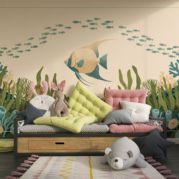 Papel de parede para quarto infantil | Decoração de mergulho subaquático com peixes exóticos e corais