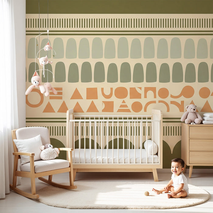 Papel pintado para habitación infantil | Diseño geométrico moderno en tonos suaves
