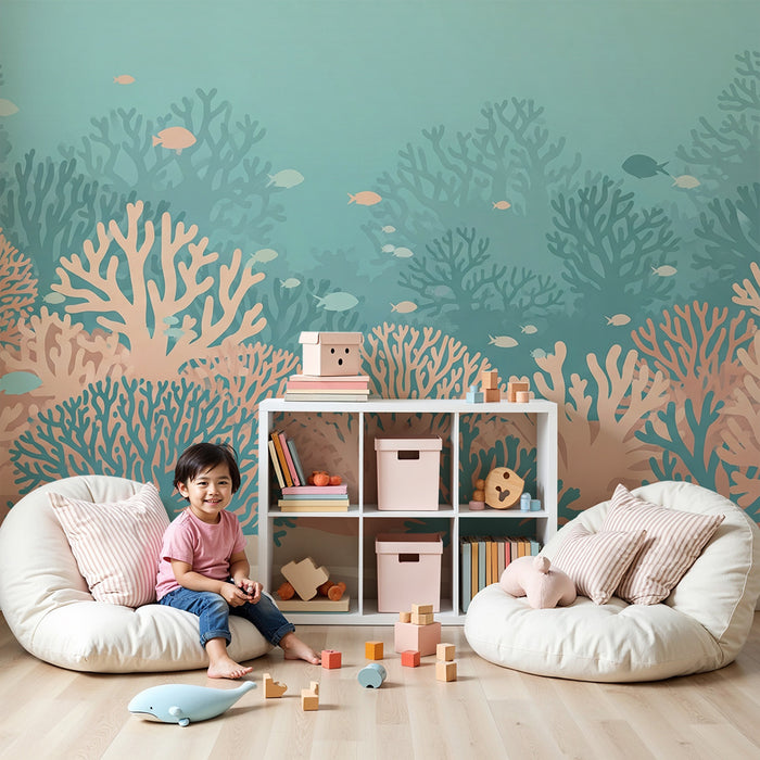 Barntapet | Marin dekoration med koraller och fiskar