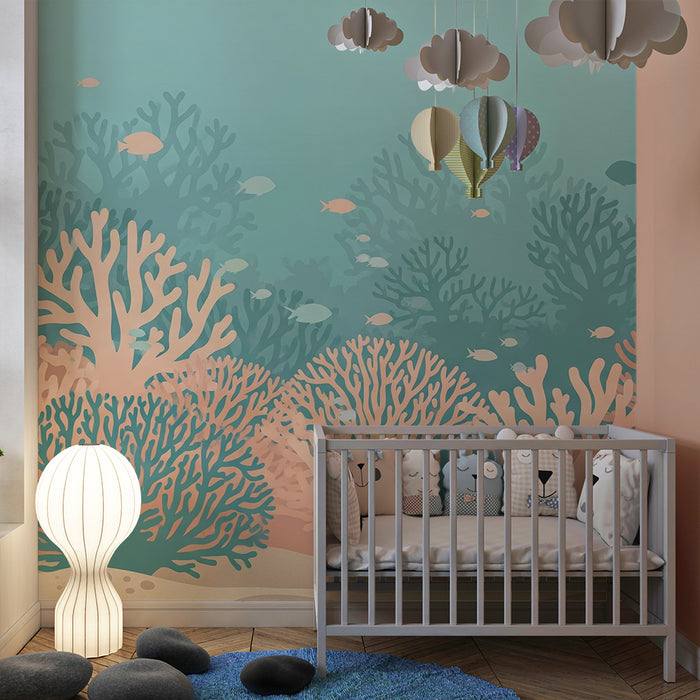 Barntapet | Marin dekoration med koraller och fiskar
