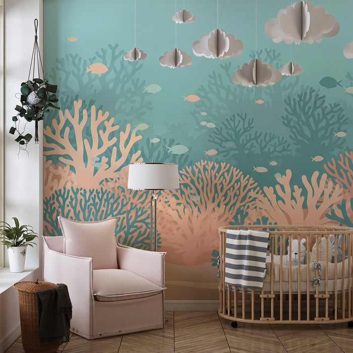 Barntapet | Marin dekoration med koraller och fiskar