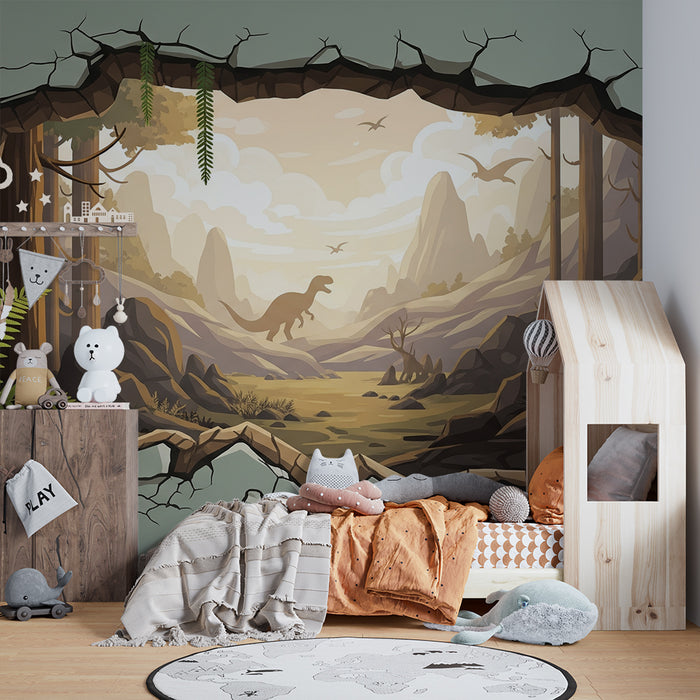 **Papier peint chambre enfant | Décor préhistorique avec dinosaures et paysages naturels**

**Deutsch:**

Kinderzimmer-Tapete | Prähistorisches Design mit Dinosauriern und Naturlandschaften