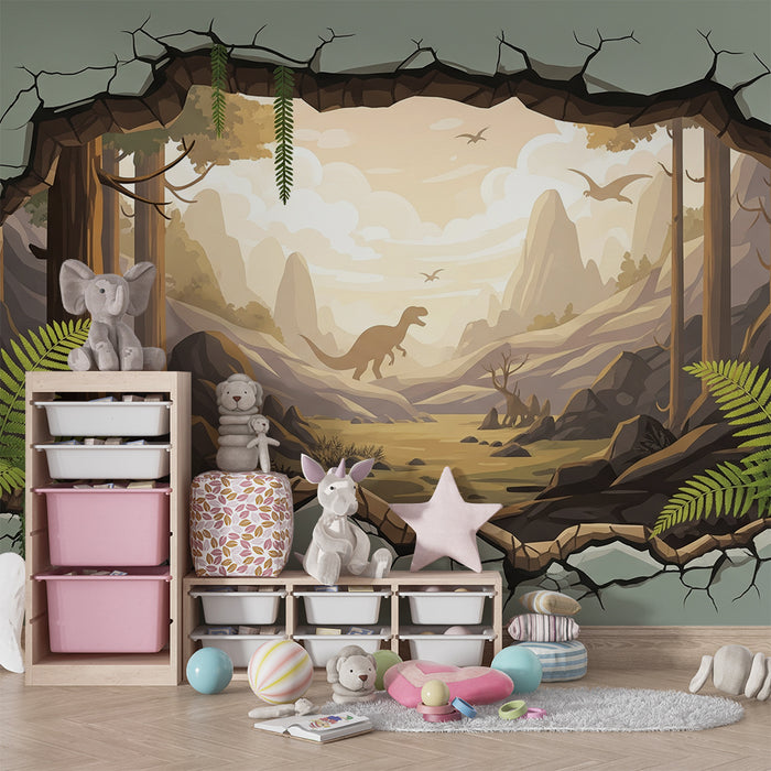**Papier peint chambre enfant | Décor préhistorique avec dinosaures et paysages naturels**

**Deutsch:**

Kinderzimmer-Tapete | Prähistorisches Design mit Dinosauriern und Naturlandschaften