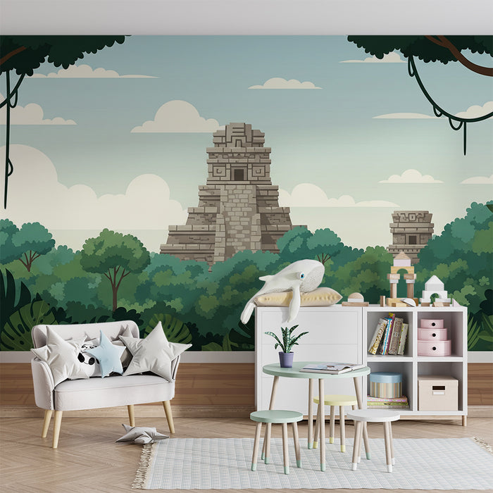 Kids' Room Wallpaper | Explore a Mysterious Jungle with Ancient Pyramids