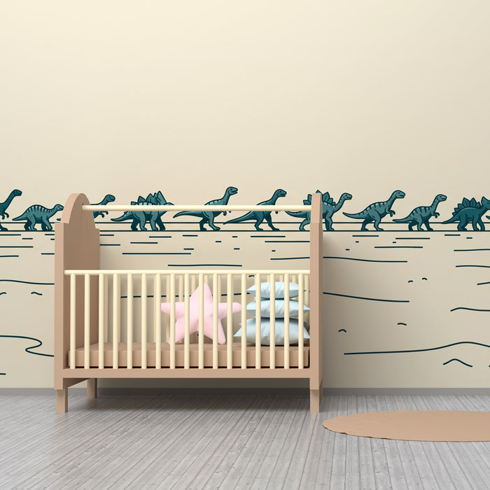 Kinderzimmer Tapete | Parade fröhlicher Dinosaurier