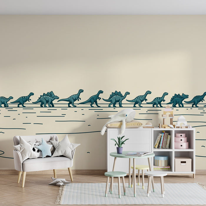 Kinderzimmer Tapete | Parade fröhlicher Dinosaurier
