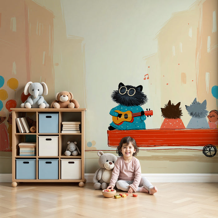 Papier peint chambre enfant | Défilé joyeux de petits animaux musiciens