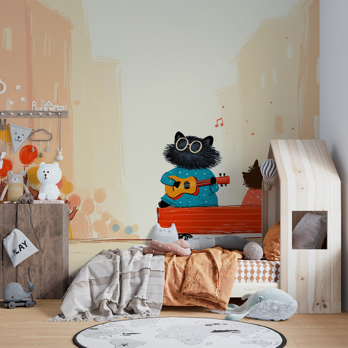 Papier peint chambre enfant | Défilé joyeux de petits animaux musiciens