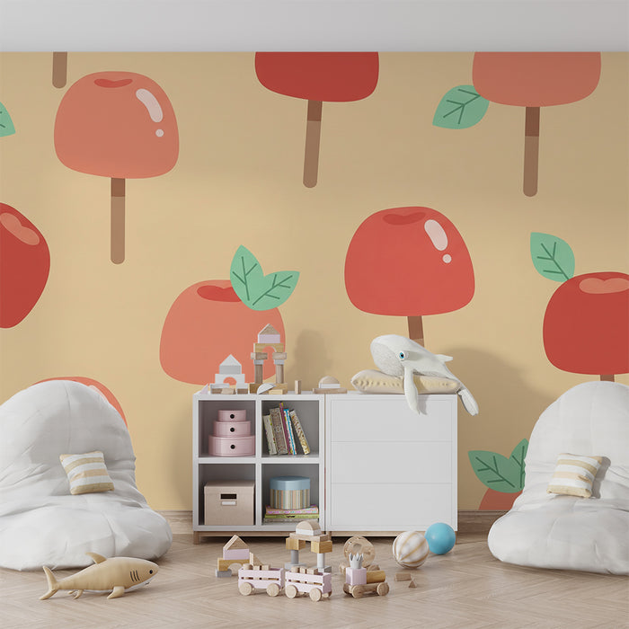 Papel de parede para quarto de criança | Chupas coloridas sobre fundo suave