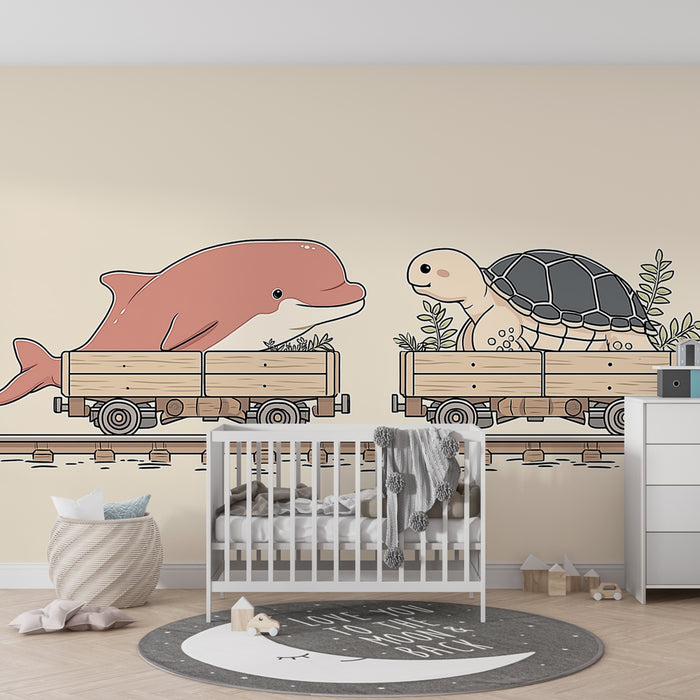 Kinderkamer behang | Dolfijn en schildpad op reis