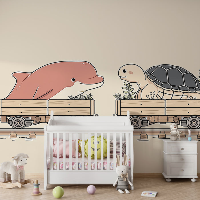 Kinderkamer behang | Dolfijn en schildpad op reis