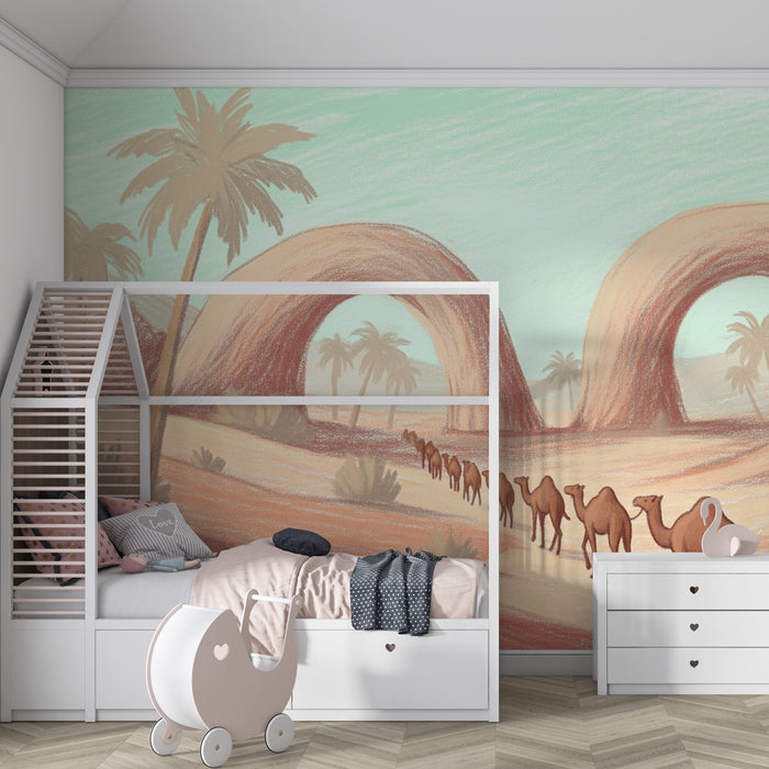 Kinderzimmer Tapete | Mystische Wüste mit Kamelen