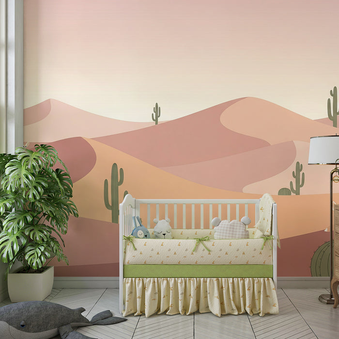 Behang kinderkamer | Pastelwoestijn met vossen en cactussen