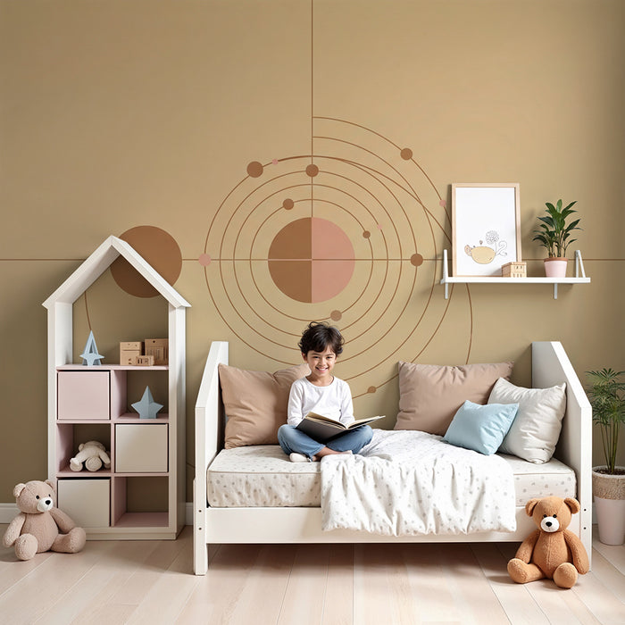 Kids room wallpaper | Geometric design with orbits and soft colors