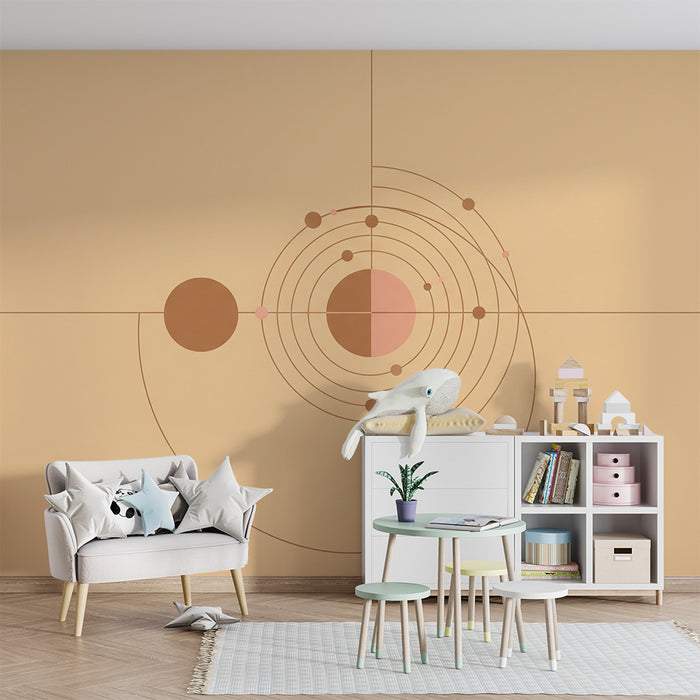 Kids room wallpaper | Geometric design with orbits and soft colors