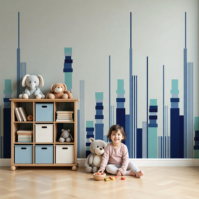 Children's bedroom wallpaper | Modern design with geometric patterns in blue and turquoise