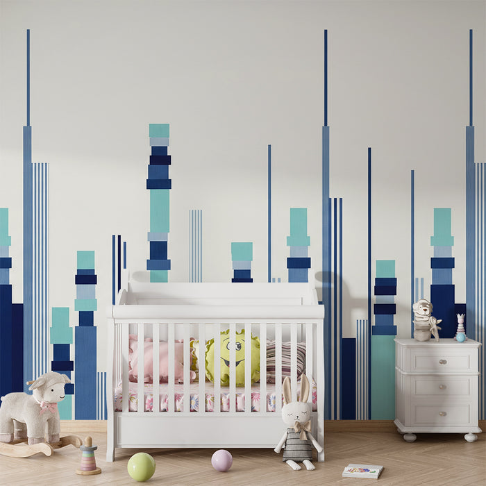Children's bedroom wallpaper | Modern design with geometric patterns in blue and turquoise