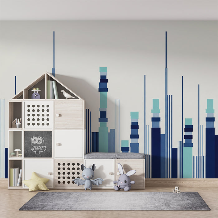 Children's bedroom wallpaper | Modern design with geometric patterns in blue and turquoise