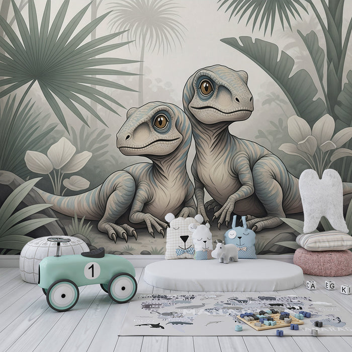 Barntapet | Två bedårande dinosaurier i en grönskande djungel