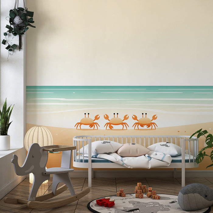 Kinderzimmer-Tapete | Zwei fröhliche Krabben an einem sonnigen Strand
