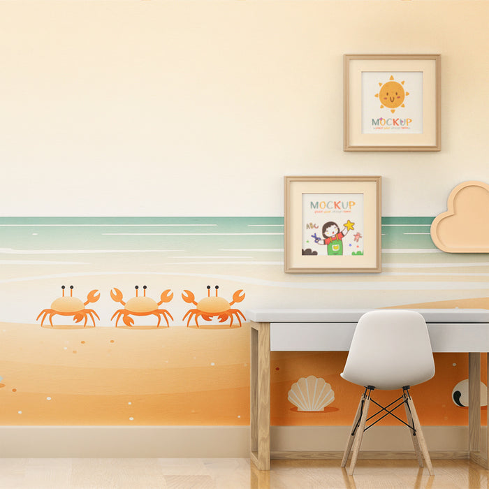 Kinderzimmer-Tapete | Zwei fröhliche Krabben an einem sonnigen Strand