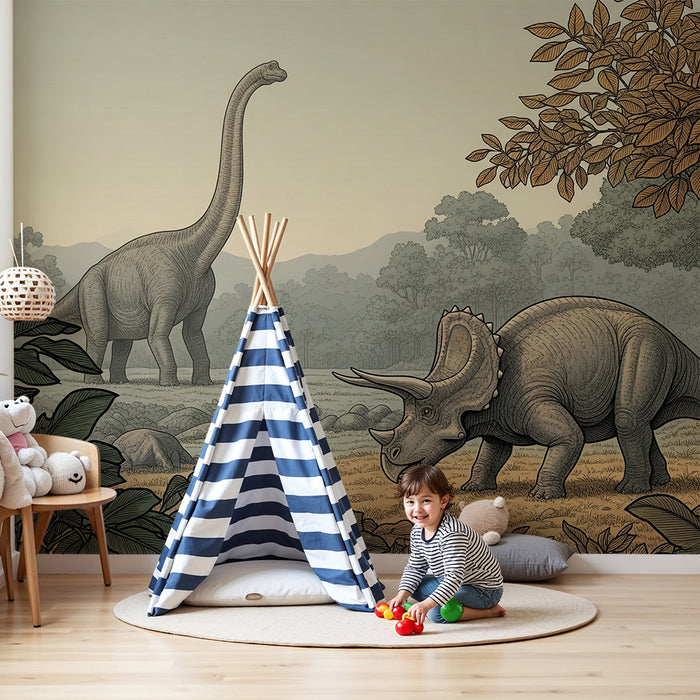 Papel de parede criança | Dois dinossauros no coração da natureza