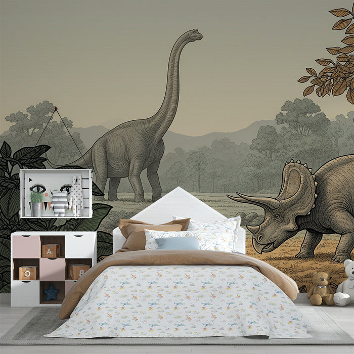 Papel de parede criança | Dois dinossauros no coração da natureza