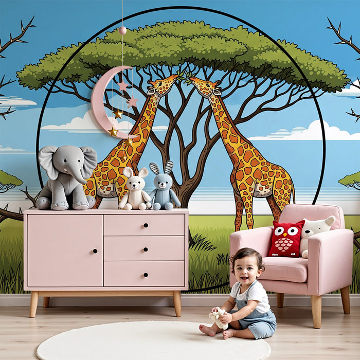 Tapety dla dzieci | Dwie żyrafy pod majestatycznym drzewem na sawannie