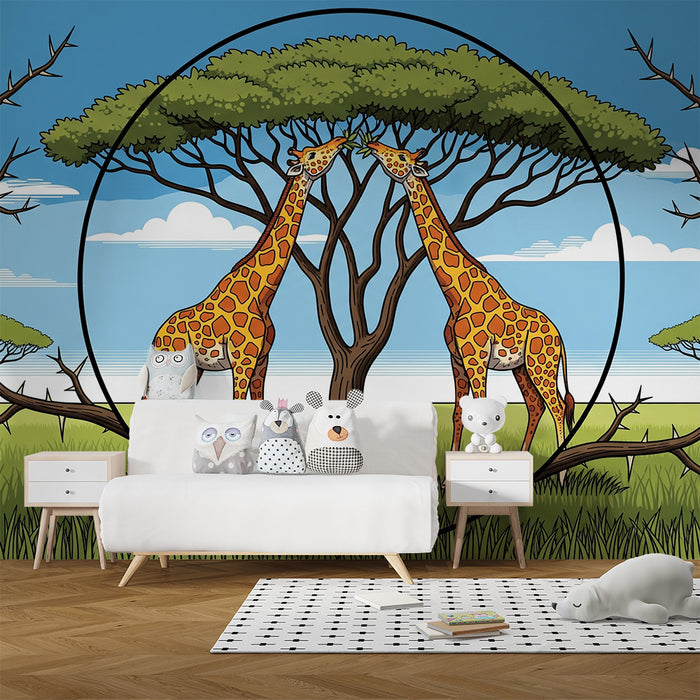 Tapety dla dzieci | Dwie żyrafy pod majestatycznym drzewem na sawannie