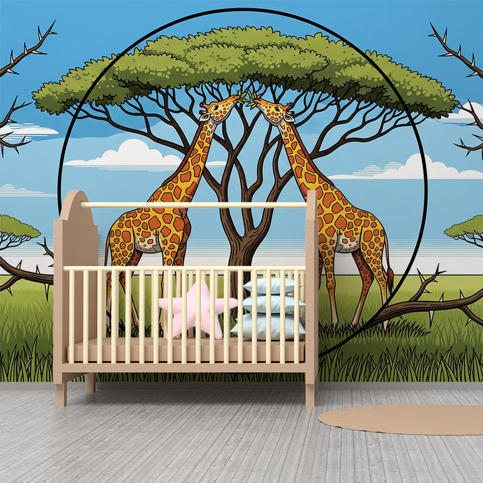 Tapety dla dzieci | Dwie żyrafy pod majestatycznym drzewem na sawannie