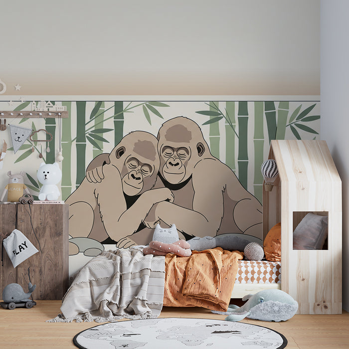 Gyerekszoba tapéta | Két szeretetteljes gorilla bambuszok között