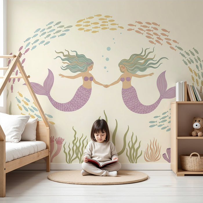 Gyermekszoba tapéta | Két sellő egy színes víz alatti világban