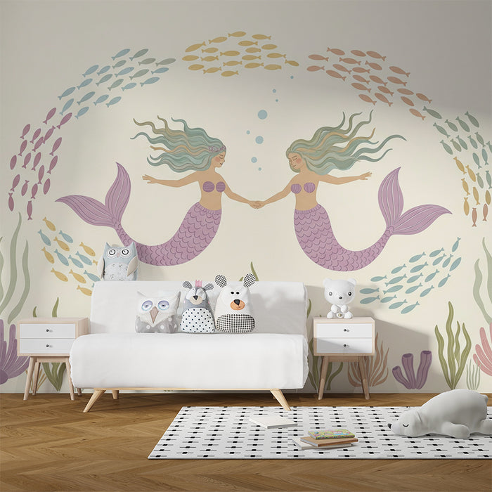 Gyermekszoba tapéta | Két sellő egy színes víz alatti világban