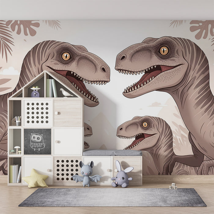 Papel de parede criança | Dinossauro divertido em um cenário pré-histórico