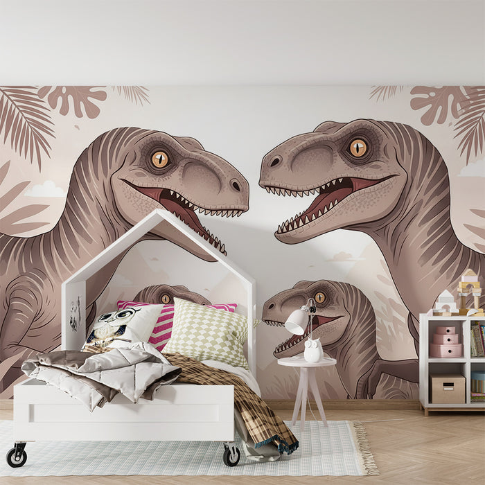 Papel de parede criança | Dinossauro divertido em um cenário pré-histórico